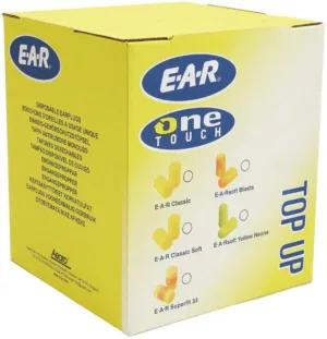 E-A-R earplugs packaging box, various models shown.