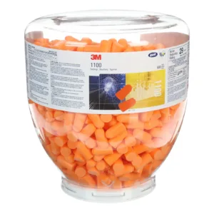 Container of orange 3M earplugs