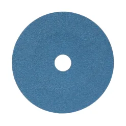 Blue abrasive grinding disc on white background.