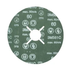 Abrasive sanding disc with safety symbols and specifications.