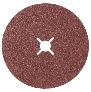 Abrasive fiber disc for industrial grinding.