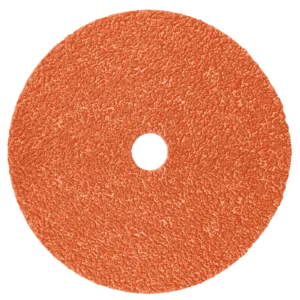 Orange abrasive grinding disc with textured surface.