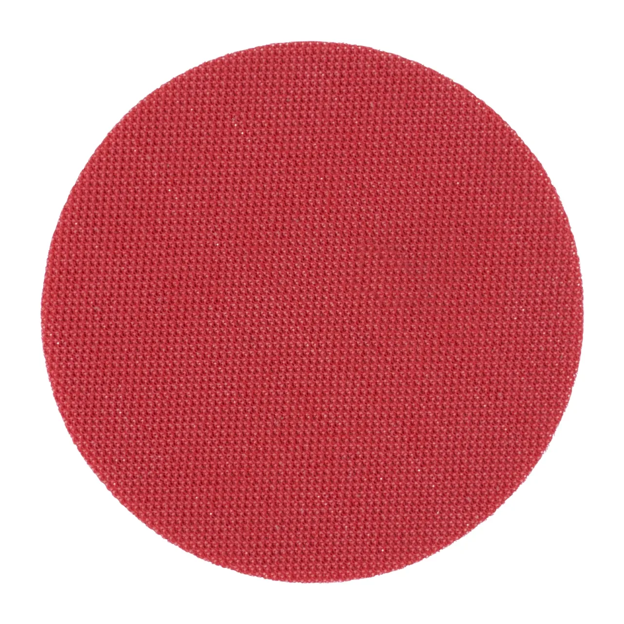 Red circular sandpaper with textured surface.