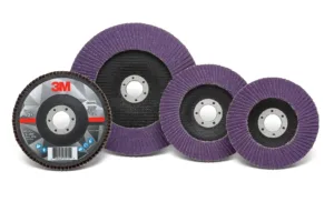 Purple 3M flap discs in various sizes.