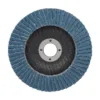 Close-up of a blue flap disc tool.