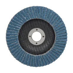 Close-up of a blue flap disc tool.