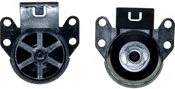 Two black rubber bushings, front and back view.