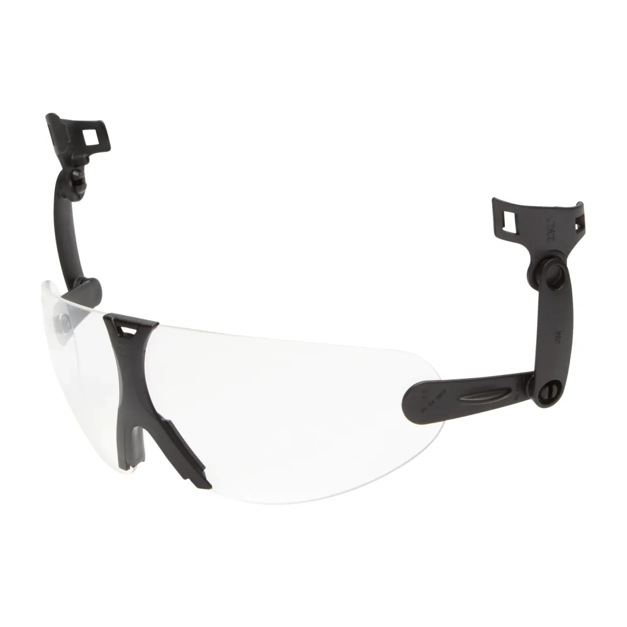 Clear safety eyewear with adjustable black arms.