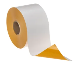 Thermal paper roll with adhesive backing