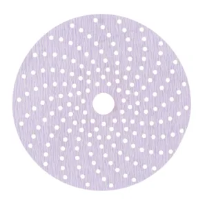 Purple abrasive sanding disc with perforated holes.