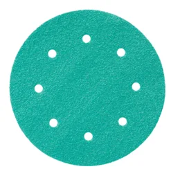 Round sandpaper disc with holes for sanding.