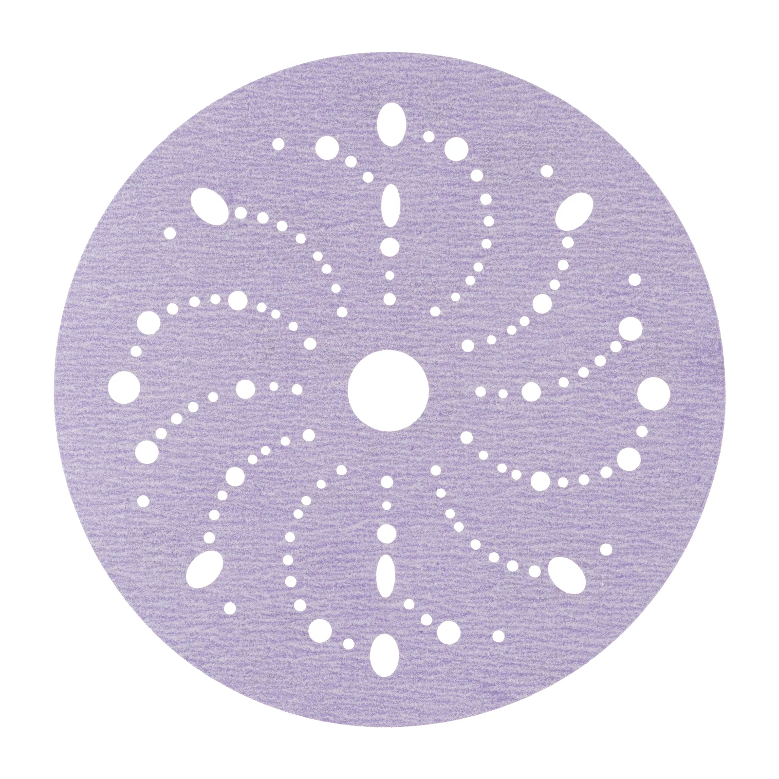 Purple sandpaper disc with perforated design pattern.