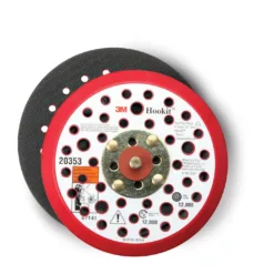 3M Hookit sanding disc, red and white design.