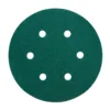Round green sanding disc with holes.