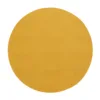 Round yellow sticker on white background.