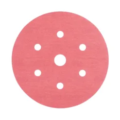 Red circular sanding disc with multiple holes