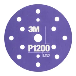 Purple 3M P1200 abrasive disc with holes.