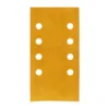 Rectangular sandpaper with circular holes for dust extraction.