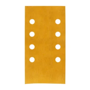 Rectangular sandpaper with circular holes for dust extraction.