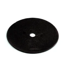 Black round felt pad on white background.