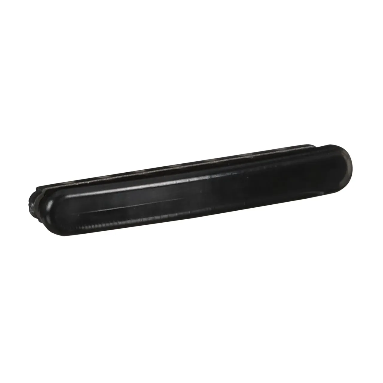 Black plastic rectangular car part on white background.