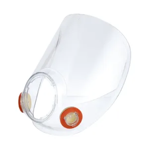 Clear face shield with two orange attachments