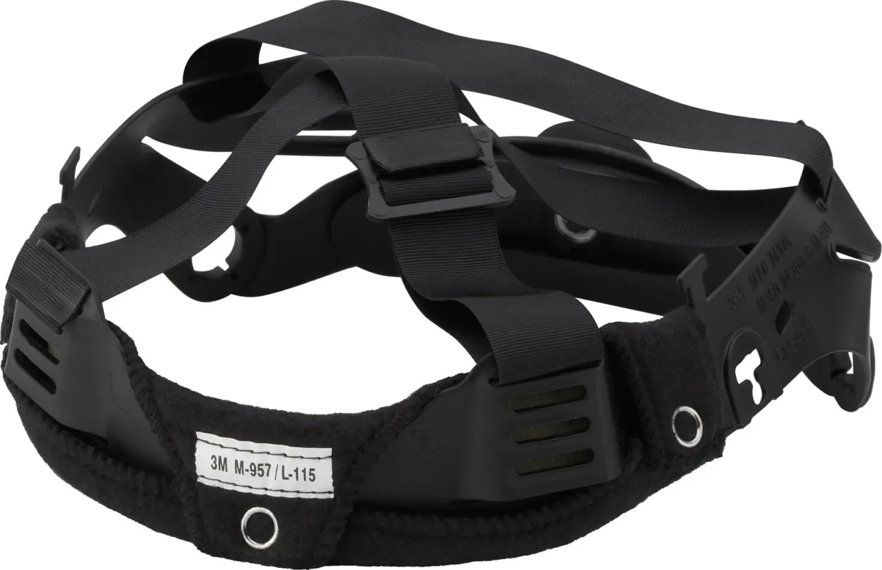 Black safety helmet suspension system with straps