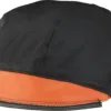 Black and orange rain hat for waterproof protection.