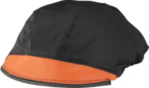 Black and orange rain hat for waterproof protection.