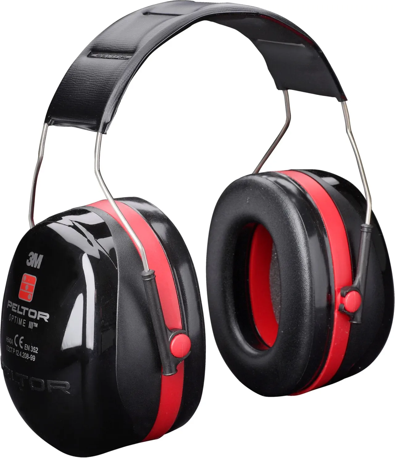 Black and red noise-cancelling ear muffs