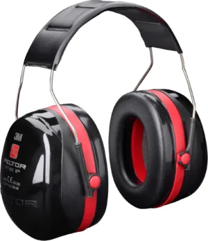 Black and red noise-cancelling ear muffs