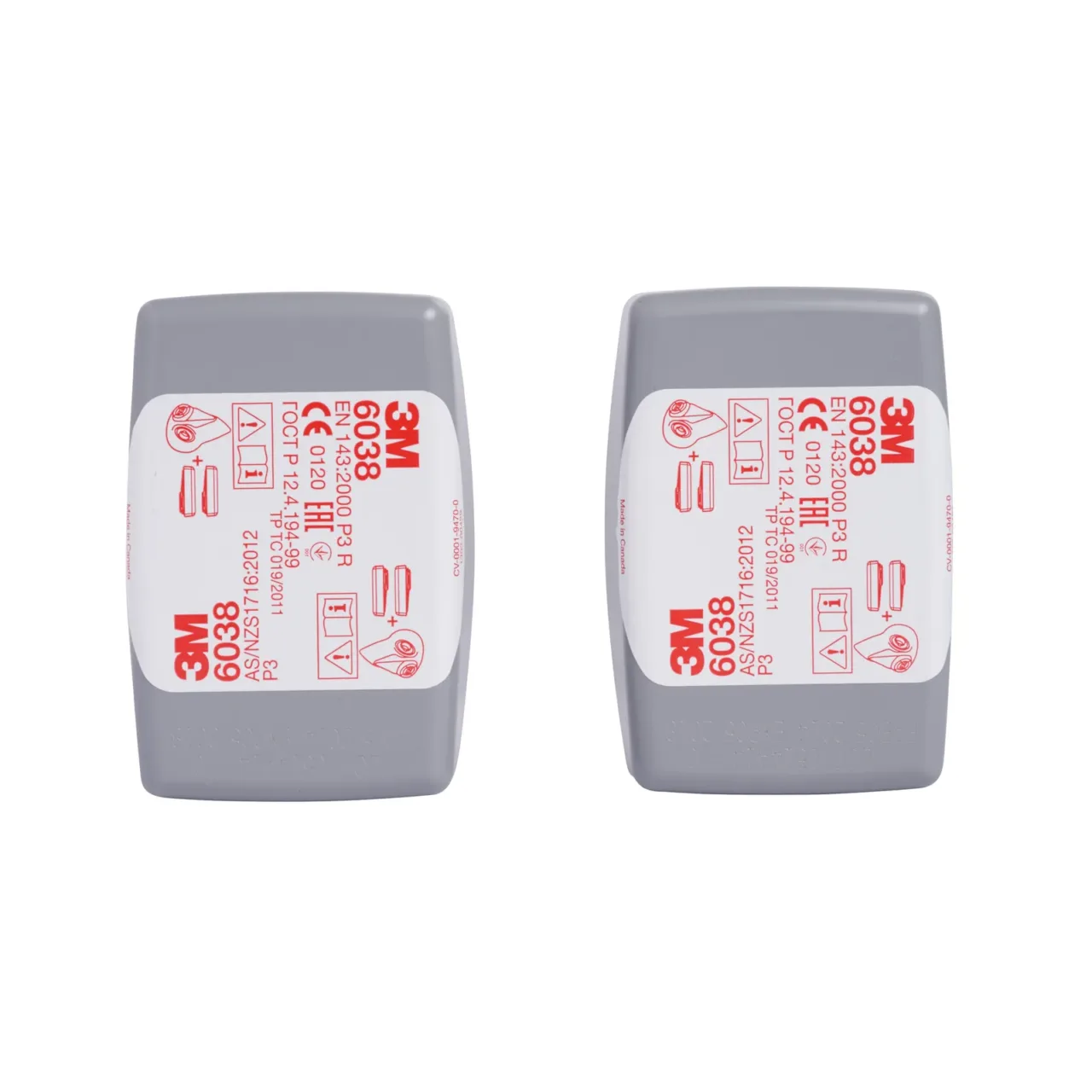 Two 3M respirator filters model 6038