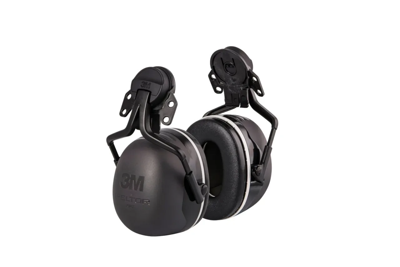 Black noise-canceling earmuffs with adjustable headband.