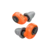 Orange Peltor earbuds with gray foam tips.