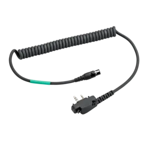 Coiled black audio cable with connectors