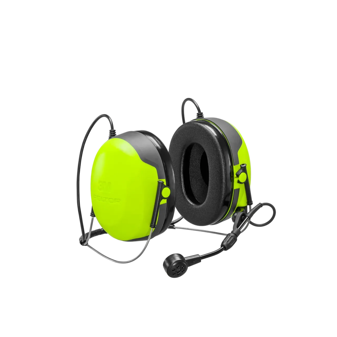 Yellow noise-canceling earmuffs with microphone