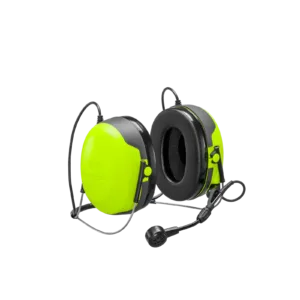 Yellow noise-canceling earmuffs with microphone