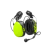 Bright green electronic ear protection with microphone