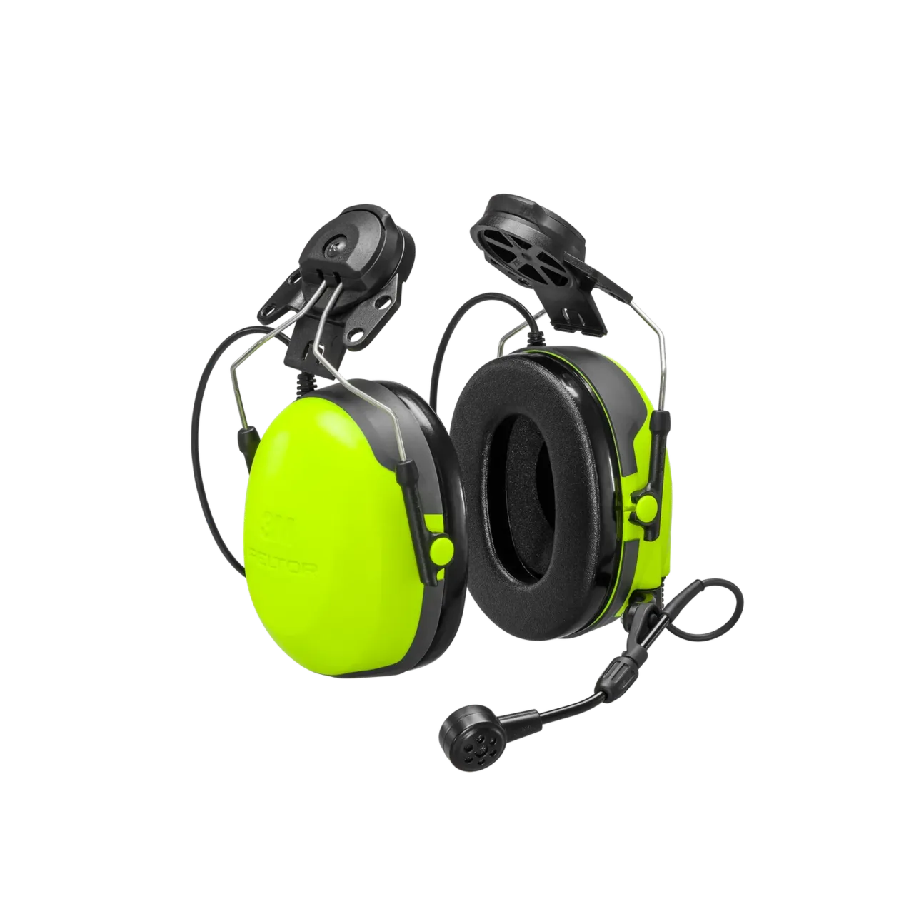 Bright green electronic ear protection with microphone