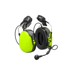 Bright green electronic ear protection with microphone