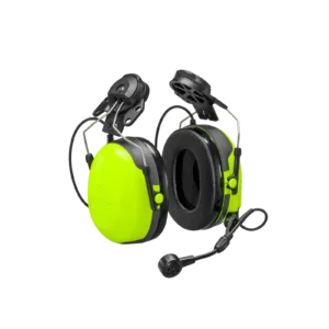 Bright green electronic ear protection with microphone