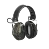 Camouflage noise-canceling headphones with adjustable headband.