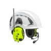 White safety helmet with communication headset