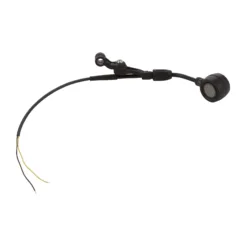 Black automotive sensor with curved arm and wires.