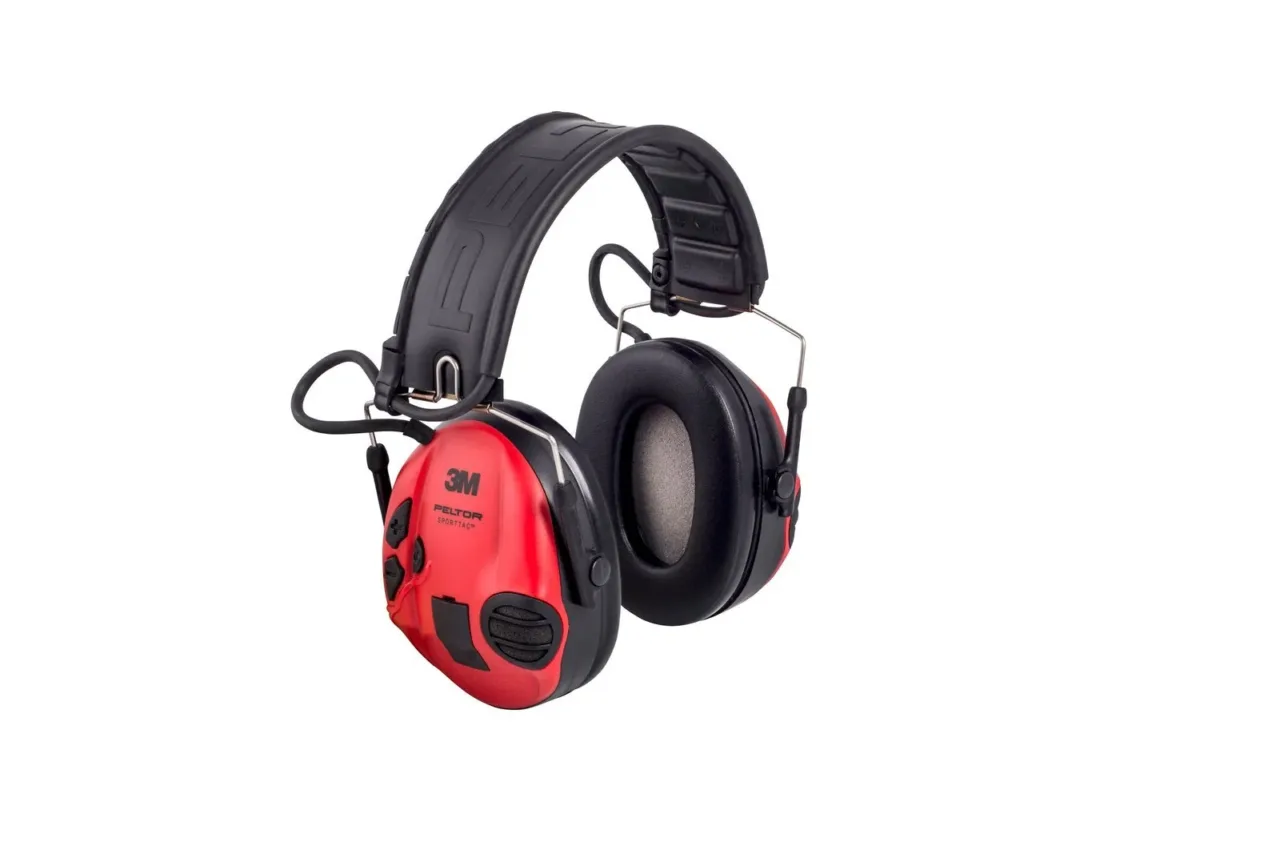 Red 3M Peltor sport hearing protection earmuffs.