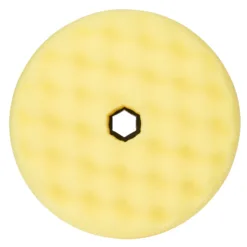 Yellow polishing pad with hexagonal center hole.