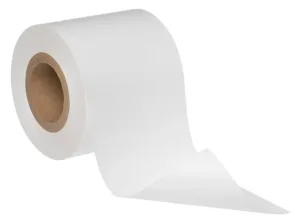 White toilet paper roll on white background.