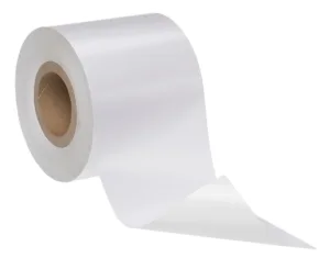 White roll of toilet paper on white background