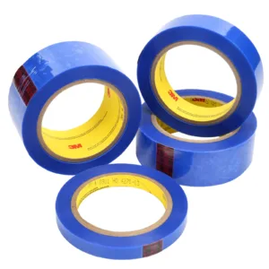 Blue 3M adhesive tape rolls on display.