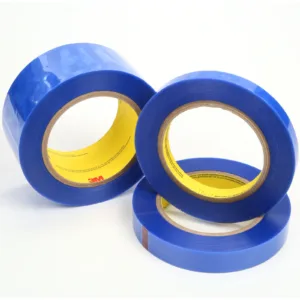 Three rolls of blue adhesive tape